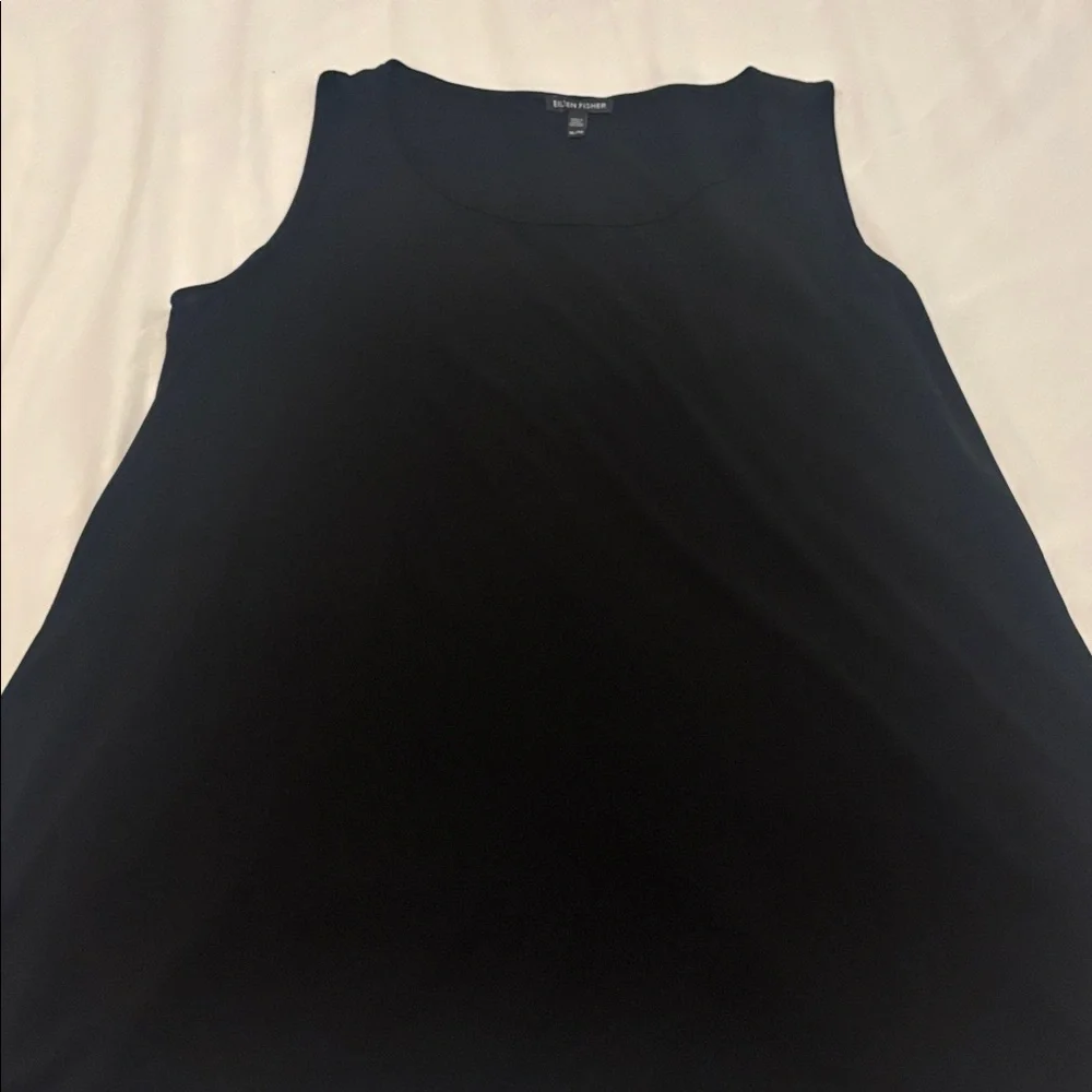 Eileen Fisher Black Stretch 100% Silk Jersey Scoop Neck Tank Slim Fit SZ XL - Picture 10 of 13